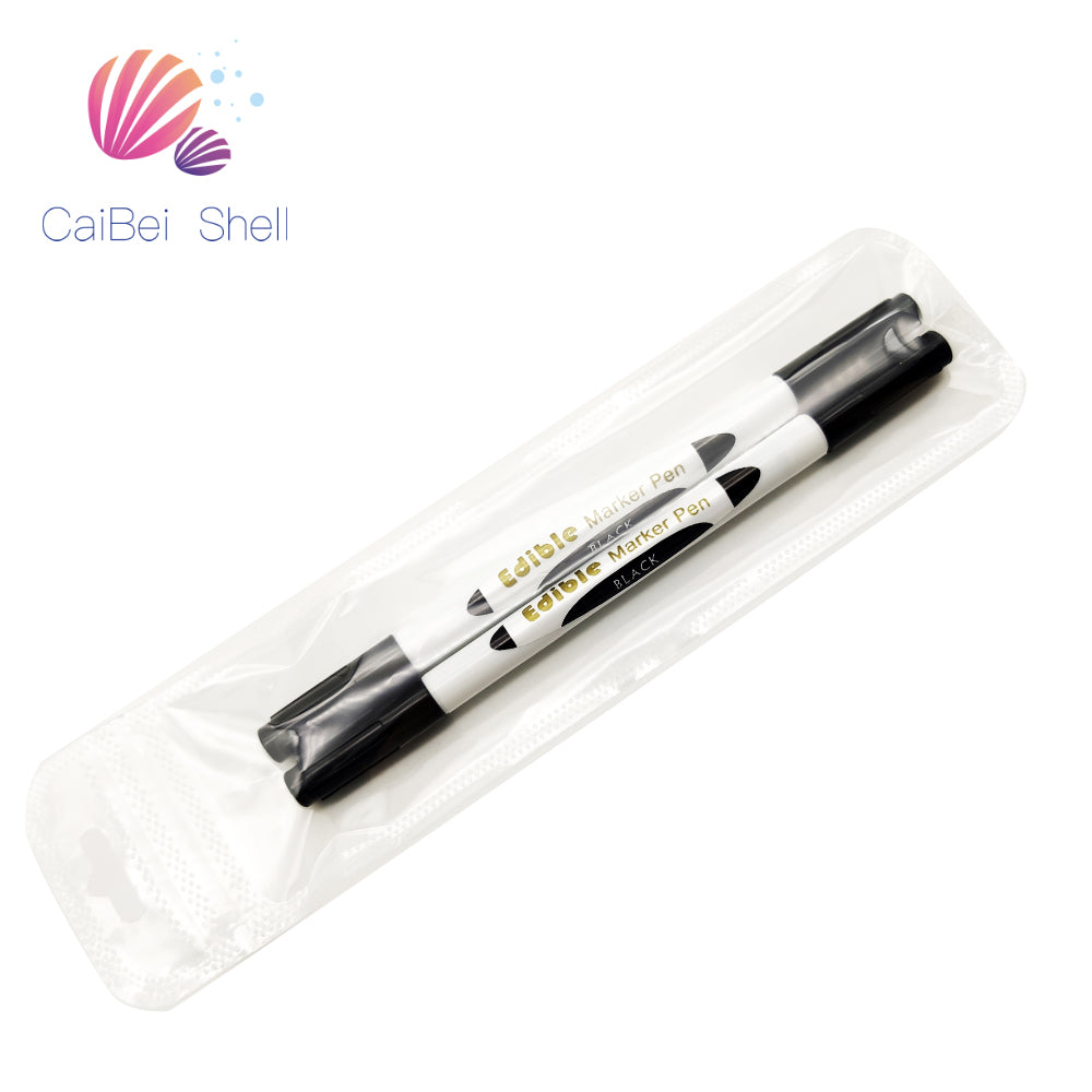 One Pack 2 Pieces Black double sided food coloring marker pen for Cake Art Pen double tip food marker pen Double head food pen